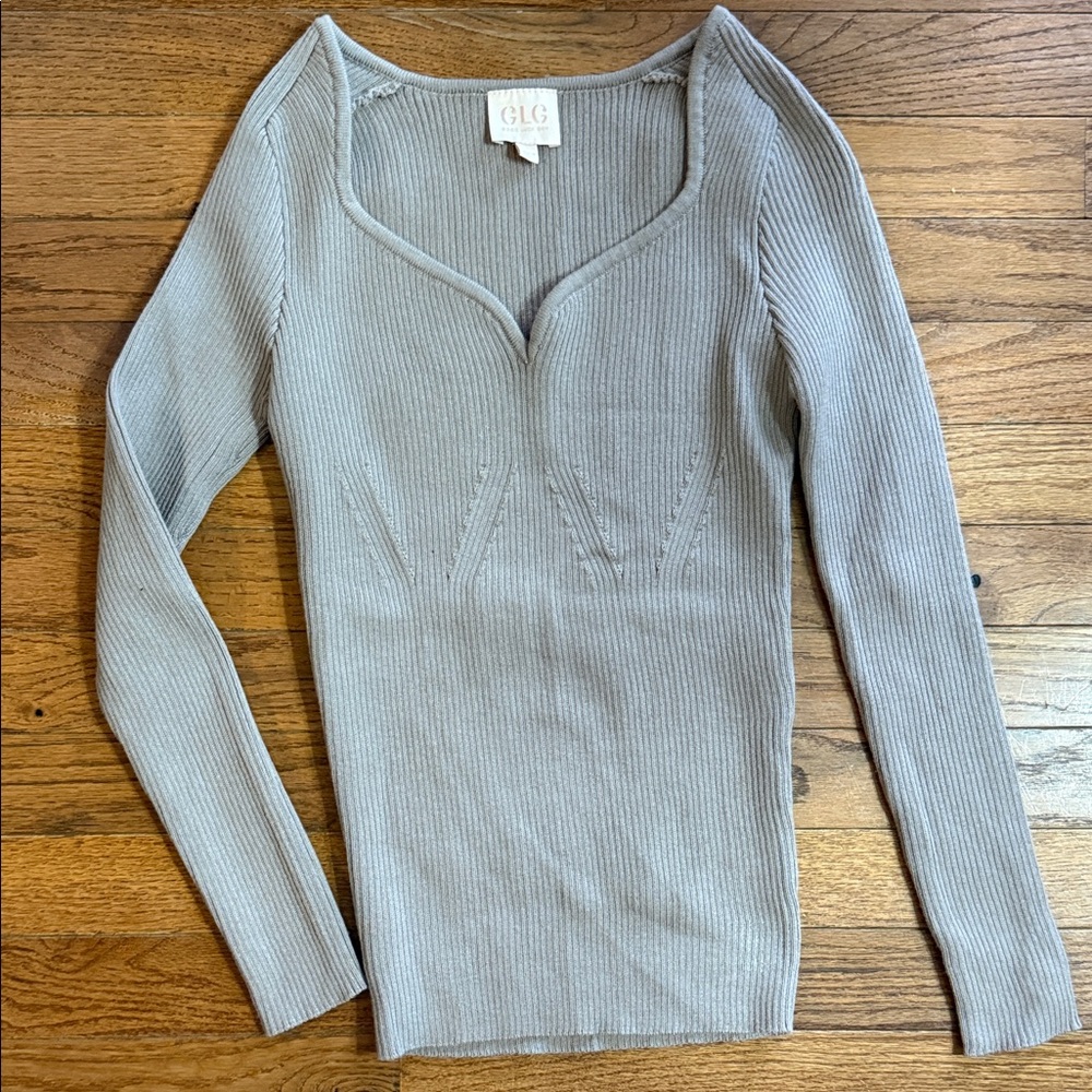 Tan Ribbed Long Sleeve Top